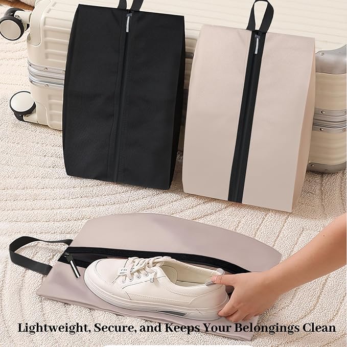 Smell Proof Shoe Bag for Travel Water-Resistant Lightweight Dustproof Golf Soccer Shoe Storage Organizer Pouch with Zipper for Gym Sports Travel Work Men and Women(Off White, 1-Pack)