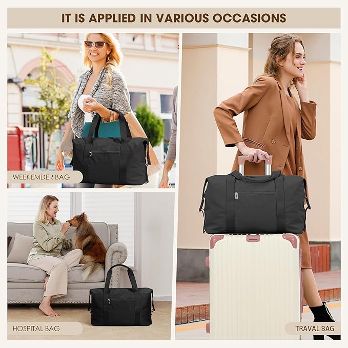 Oeihuivt Weekender Bags for Women - 21 Inch Large Travel Duffel Bag 2-Piece Set with Shoe Compartment, Heavy-Duty Canvas Leather Carry On Overnight Tote