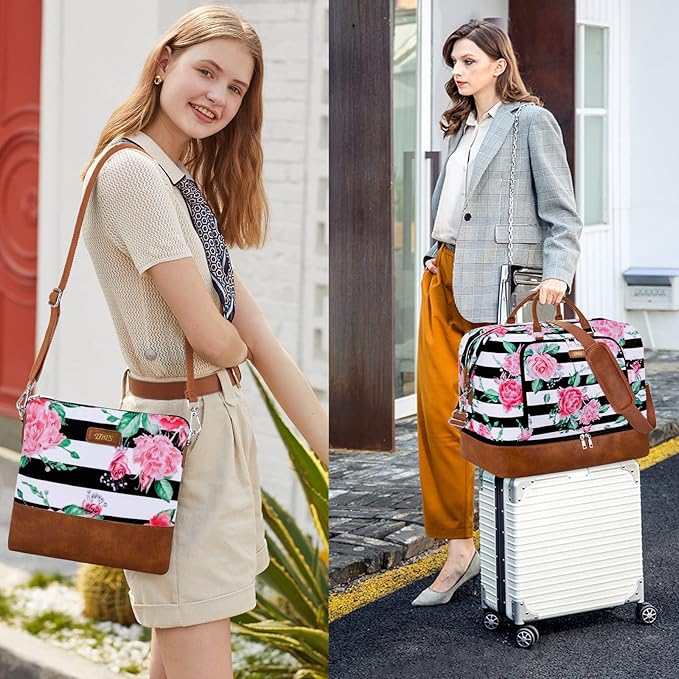 Travel Weekender Bag for Women, 21" Overnight Bag with Shoe Compartment 50L Large Travel Duffel Bag Carry On Tote for Weekend, Overnight, Business Trips, Water Resistant