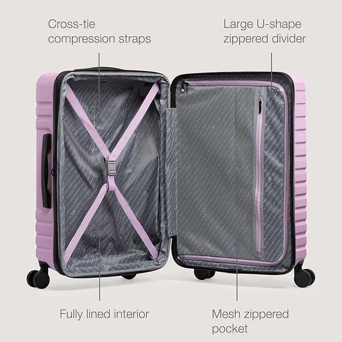U.S. Traveler Boren Expandable Hardside Rugged Travel Luggage with 8 Spinner Wheels, Lavender, Carry-on 22-Inch
