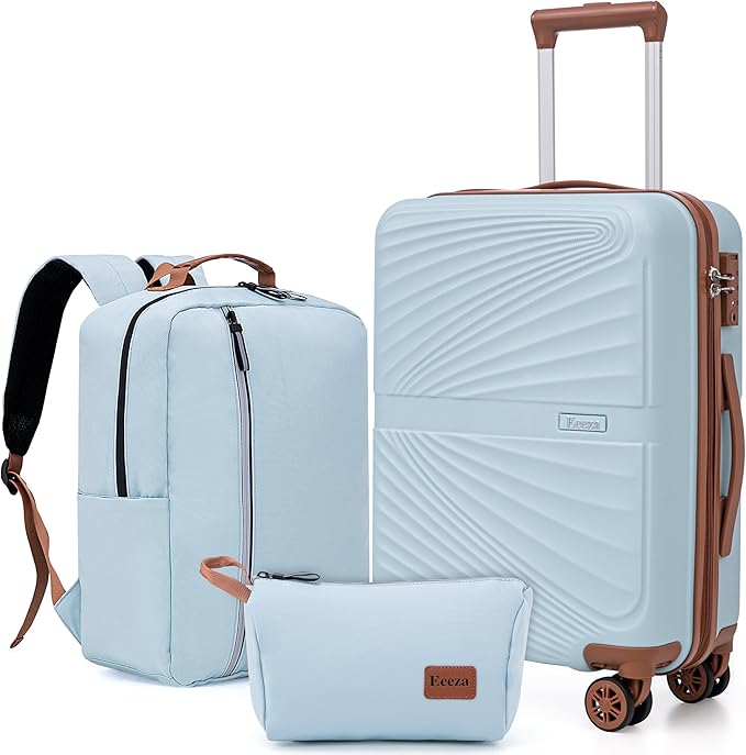 Carry On Luggage Set 22x14x9 Airline Approved Luggage Sets 3 Piece,Suitcases with Wheels,ABS Hard Case Luggage with TSA Lock Spinner Wheels(20 Inch,BP/TB)
