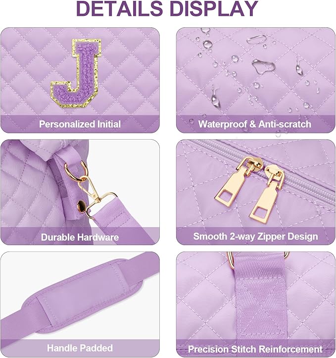 Gifts for Teen Girl, Initial Travel Duffle Bag, Personalized Women Weekender Overnight Bags, Gift for Daughter Kid Mom Friend College Girl Graduation Teacher（Purple,J)