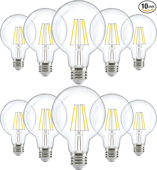 Sunco 10 Pack G25 LED Light Bulb, Globe, E26, 5W=60W, 3000K Warm White | 500LM, CRI80, Dimmable, Edison Vintage Filament, Medium Base, Lamp, Pendant, Chandelier, Indoor/Outdoor Lighting, Wet Rated