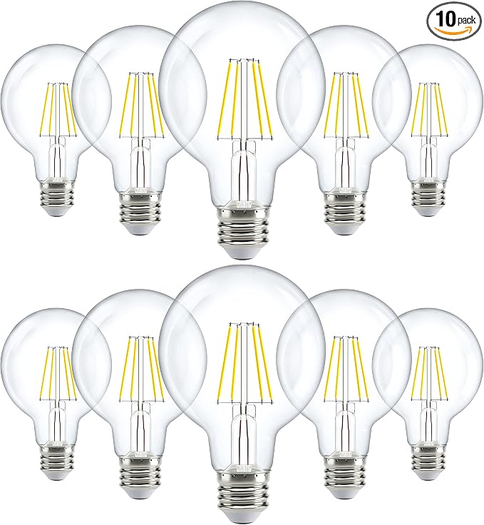 Sunco 10 Pack G25 LED Light Bulb, Globe, E26, 5W=60W, 4000K Cool White | 500LM, CRI80, Dimmable, Edison Vintage Filament, Medium Base, Lamp, Pendant, Chandelier, Indoor/Outdoor Lighting, Wet Rated