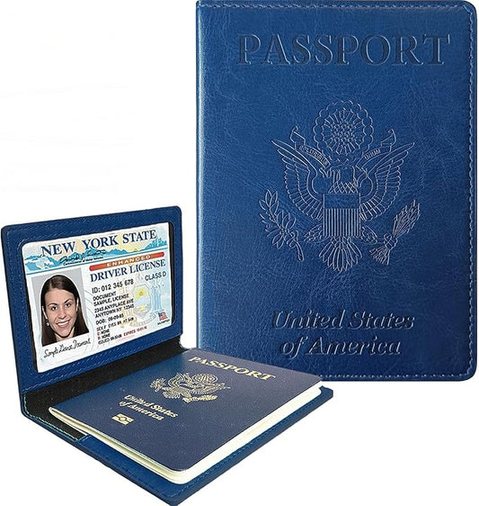 Sizobi Passport Holder for Travel Men, RFID Blocking Passport Covers Case Wallet Card Slot, International Travel Must Haves Travel Accessories for Women, Cruise Ship Essentials Travel Gifts, Navy Blue