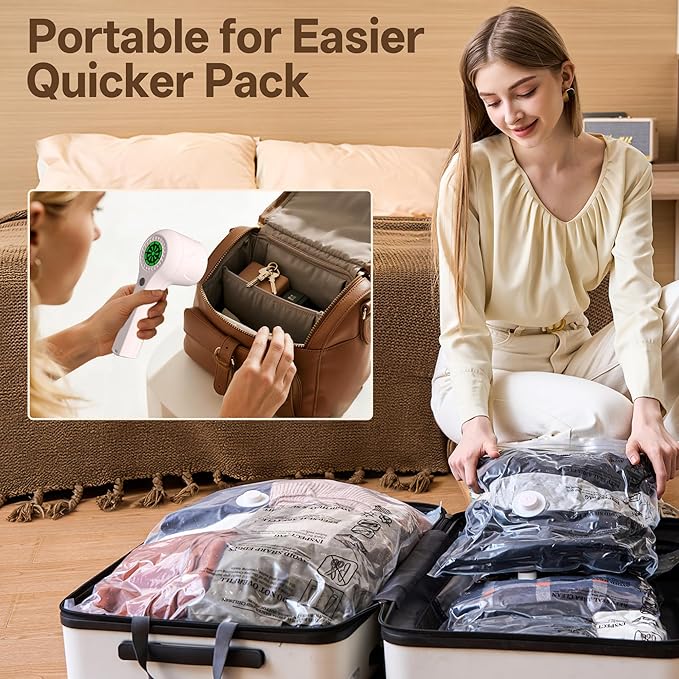 Vacuum Storage Bag with Rechargeable Cordless Pump, 18 Pack Vacuum Seal Space Saver Bags for Clothing Clothes Travel Home
