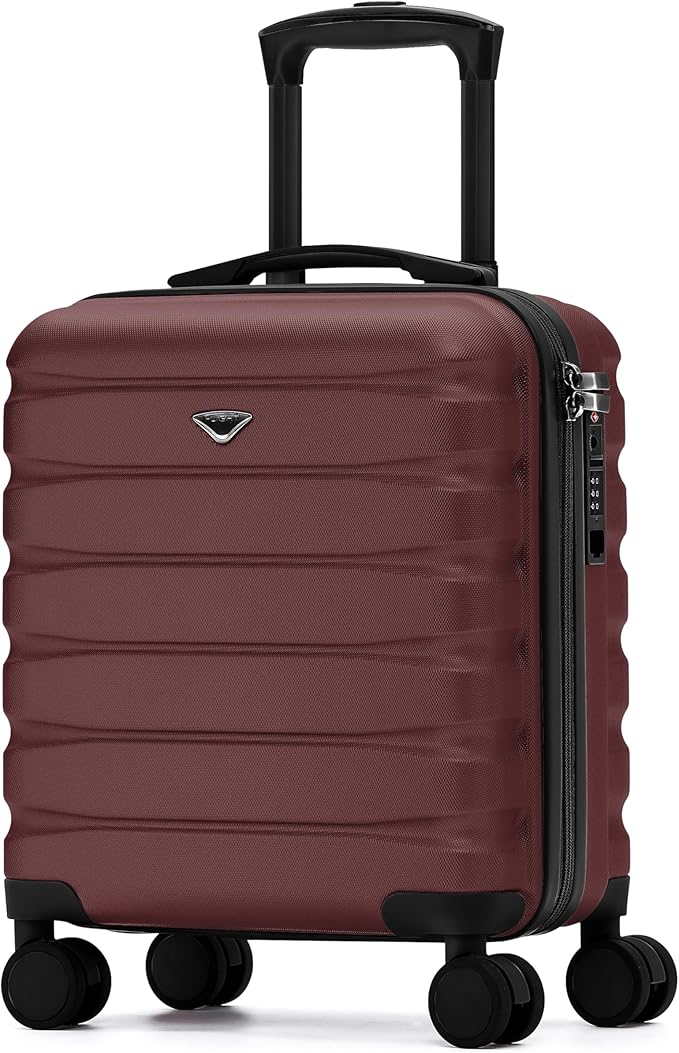 Flight Knight Carry On Suitcase 18x14x8" Hardside Built In TSA Lock & USB Port Lightweight Luggage Silent Double Spinner Wheels Maximum Underseat Carry-On Bag For American & United Approved Airlines