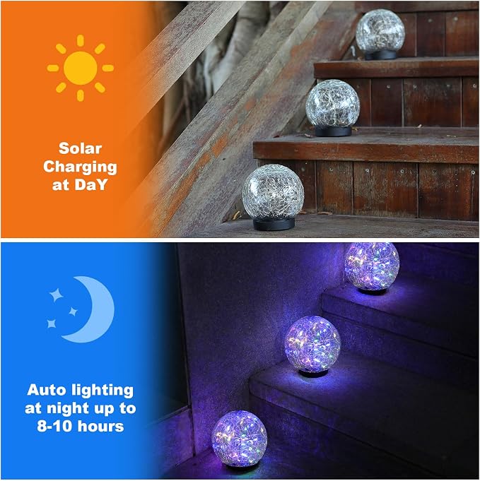 MLKNK Solar Globe Lights Outdoor Waterproof-Solar Balls-Solar Garden Lights-Orbs for Outside 4 Pack Cracked Glass Ball for Lawn Patio Yard Backyard Decorations | Solar Globe Lights for Outside 6 Pack Cracked Glass Ball for Lawn Patio Yard Backyard Deco...