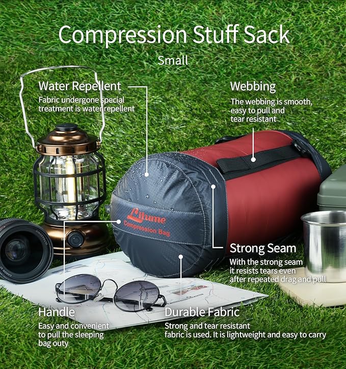 Compression Stuff Sack 6L, 8.5L, 10L, 13L, 16L, Water Resistant Lightweight Compact with Ripstop Fabric Sleeping Bag Sack with Drawstring Closure for Camping, Backpacking, Traveling(E638)
