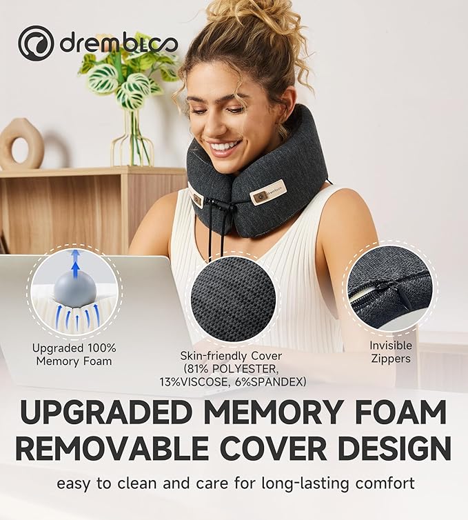 Neck Pillow Airplane, 100% Pure Memory Foam, Comfortable Breathable Cover, Travel Pillows for Airplanes, Ergonomic Design, Neck Pillow for Traveling, Airplane Pillow Flight Train, Black