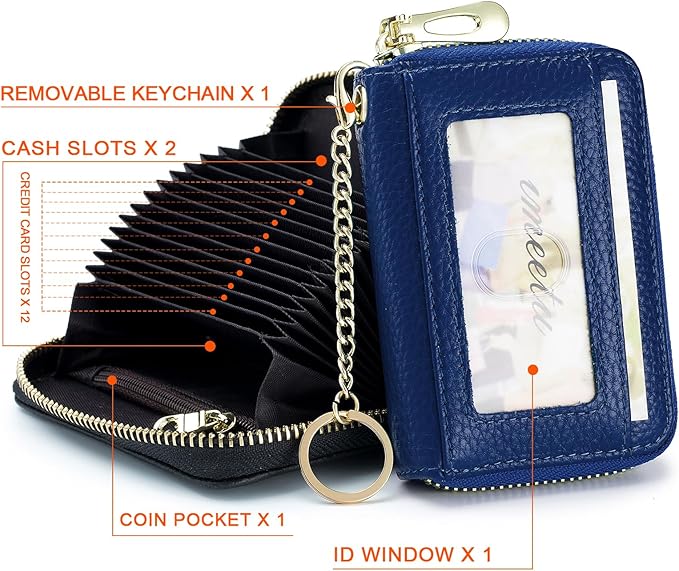 imeetu RFID Credit Card Holder, Small Leather Zipper Card Case Wallet for Women