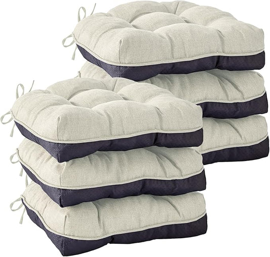 Chair Cushions for Dining Chairs, Seat Cushions for Kitchen Chairs, Indoor Seat Cushions with Ties, Tufted Foam Chair Pads, Non Slip Chair Cushions Set of 6, 15.5" x 15.5" x 4", Beige
