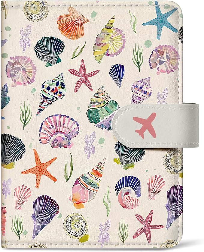 Passport Holder for Travel Essentials, RFID Blocking Leather Cover Wallet with Magnetic Closure, Aesthetic & Cute Passport Book Case for Women and Men - Seashell