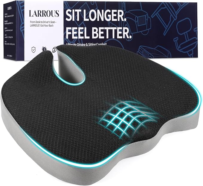 Ergonomic Memory Foam Seat Cushion – Premium Coccyx Support for Tailbone & Lower Back Relief, Contoured U-Shape Design, Non-Slip Base, Washable Cover