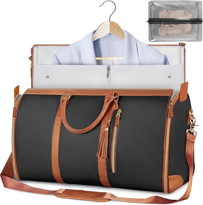 Ytonet Garment Duffle Bag, Convertible Carry on Garment Bags for Travel for Women, Water Resistant Travel Bags with Shoe Pouch, 2 in 1 Hanging Suitcase Suit Overnight Bag, Black, Large