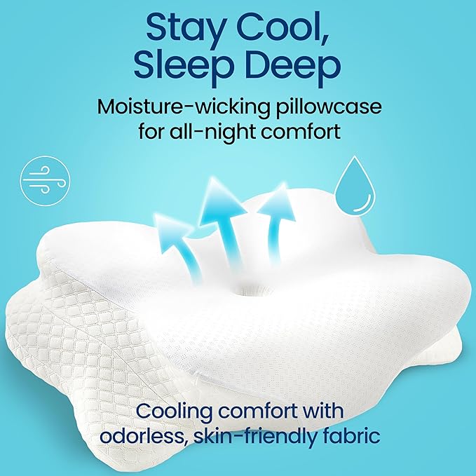 Cervical Neck Pillow for Sleeping, Ergonomic Contour Soft Non Collapsing Memory Foam for Neck and Shoulder Pain Relief, Adjustable Support for Side Back Stomach Sleepers, Cooling Pillowcase