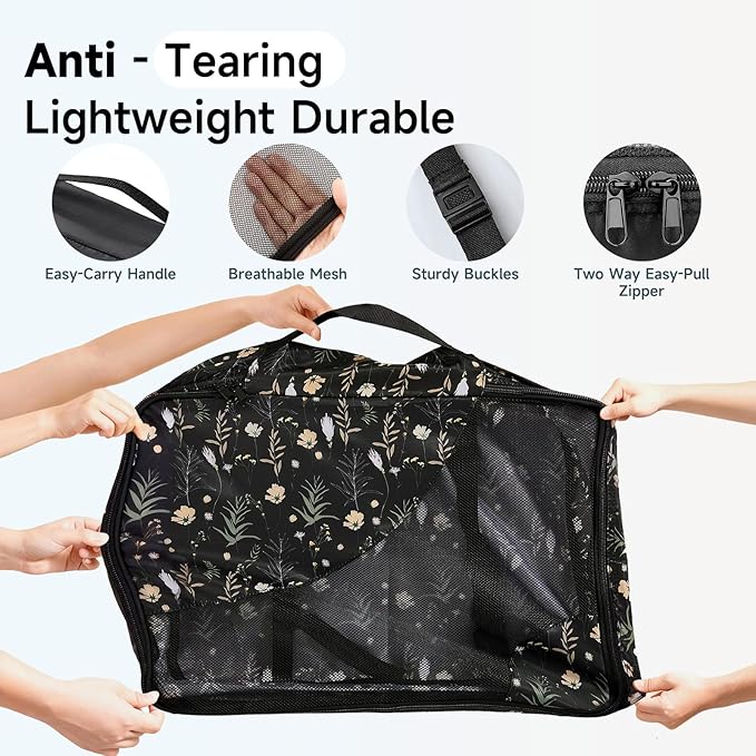 11 Set / 9 Set Packing Cubes for Travel,Gifts for Women Mom Kids,TSA Approved Bags for Makeup, Cosmetic, Toiletry, Organizers for Suitcase Carry On,Cruise Essentials Airplane Accessories,Black Floral