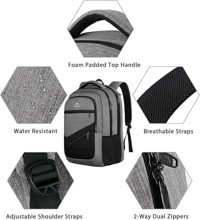 MATEIN Extra Large Laptop Backpack 18.4 Inch, Airplane Approved Travel Backpack with Luggage Strap and Anti Theft Pocket, 50 L College Computer Carry On, Gifts for Business Work Men, Grey Black