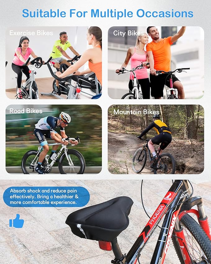 Bike Seat Cushion, Gel Seats Cover, Bicycle Covers, Bike Seat Cushion for Women Men Comfort Compatible, Suitable for Outdoor and Indoor (11x10 inch)