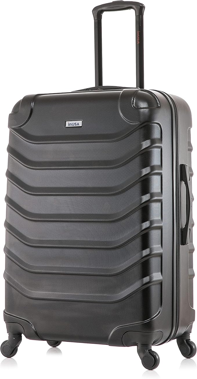 InUSA ENDURANCE Luggage with Spinner Wheels | Durable Lightweight Hardside Suitcase, Spacious Travel Bag with Handle and Trolley | 28-Inch Large Checked | Black