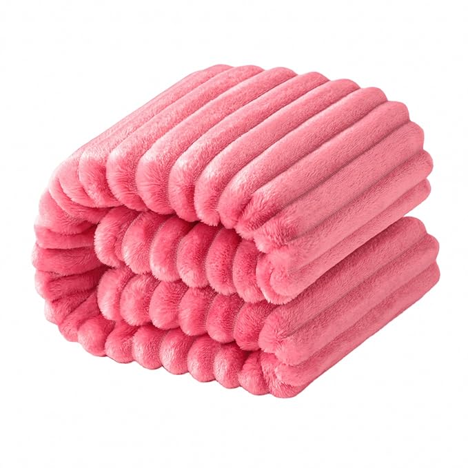 NTBAY Flannel Fuzzy Toddler Blanket, Fluffy Warm and Lightweight Reversible Stripes Design Baby Plush Blanket, 30x40 Inches, Coral Pink
