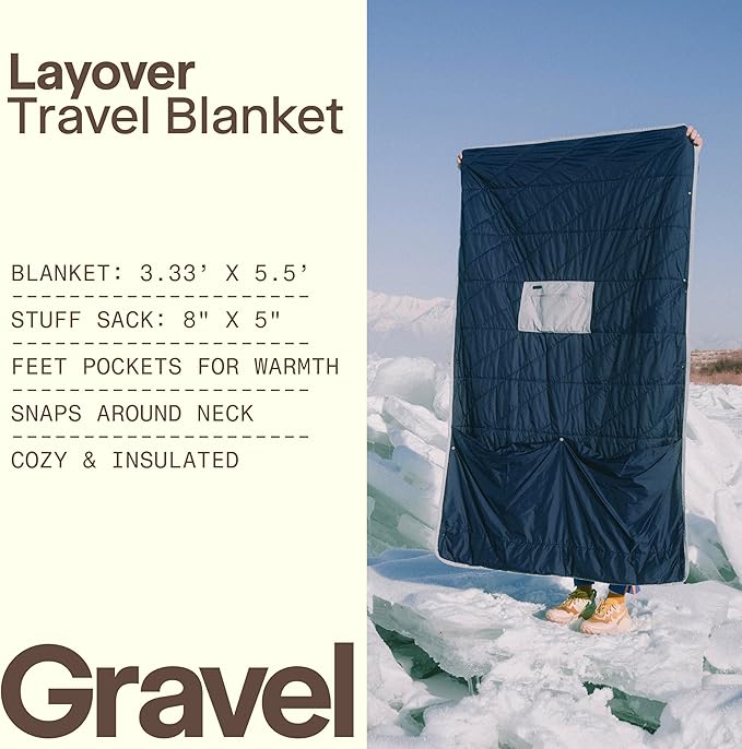 Gravel Layover Travel Blanket – Ultra-Light Compact Blanket for Camping and Outdoor Adventures - Down Alternative Portable Travel Blanket for Layovers & Road Trips (Blue)