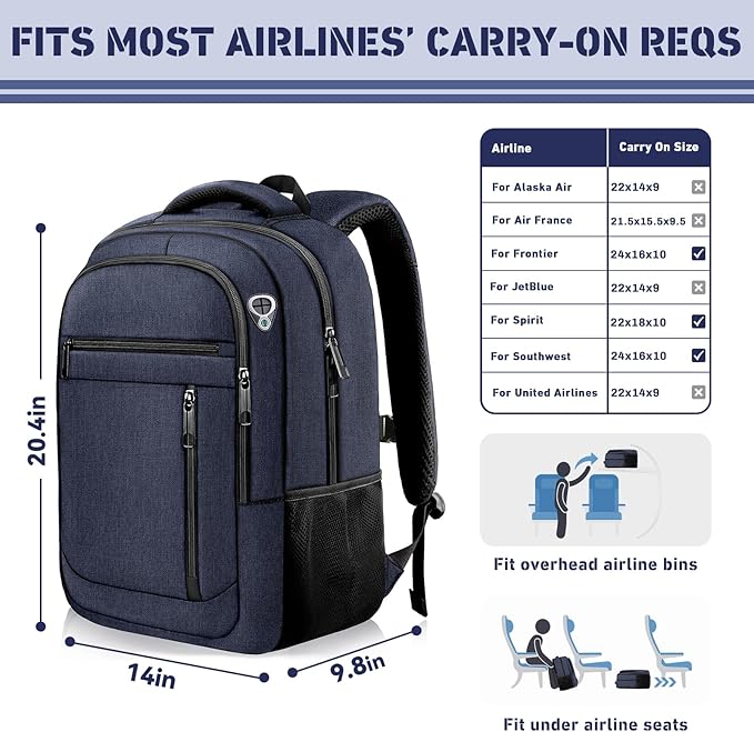 Travel Backpack, Extra Large 45L Travel Backpack for Men & Women, Expandable Laptop Bag, Water Resistant Computer Backpack Fits 18.4 Inch Laptop, Lightweight Daypack for Flight, Blue