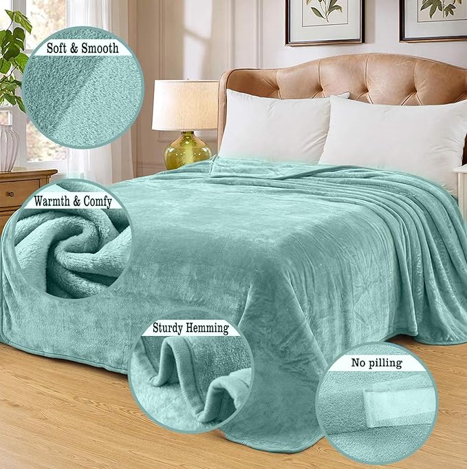 Soft Queen Size Blanket for All Season Warm Fuzzy Microplush Lightweight Thermal Fleece Summer Autumn Fall Winter Spring Blankets for Queen Full Bed Couch Sofa,90x90 Inches,Sage Green