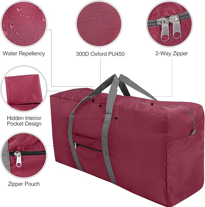 REDCAMP 100L Extra Large Duffle Bag, Water Resistant Lightweight Foldable Duffel Bag for Outdoor Camping, Red