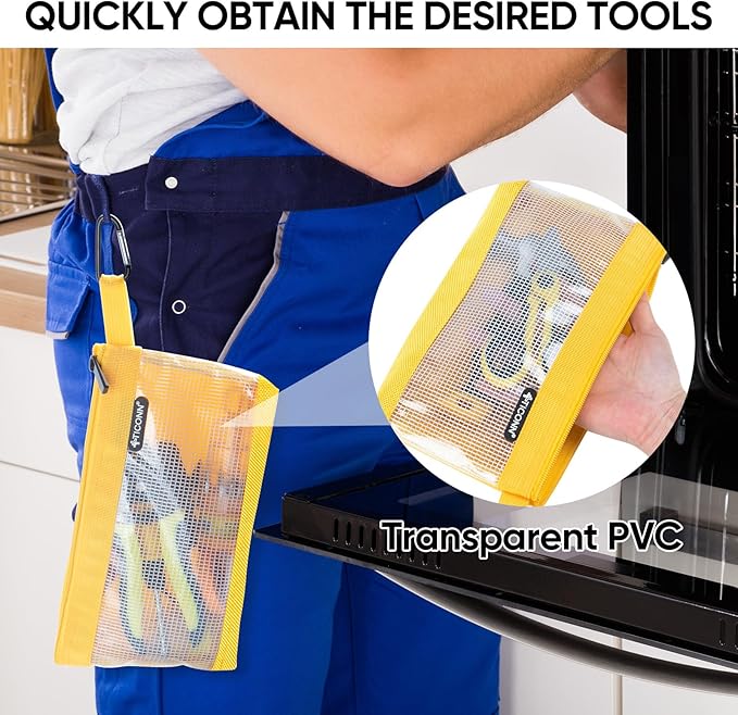 TICONN Tool Pouch, 1680D Oxford Small Tool Bag, Tool Pouches with Zipper, Clear Utility Bag Zipper Pouch for Tool Organizers and Storage (3PK Combo)