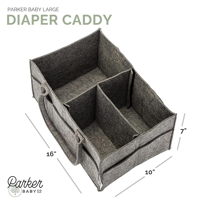 Parker Baby Co. Diaper Caddy - Nursery Storage Bin and Car Organizer for Diapers and Baby Wipes - Charcoal, Large