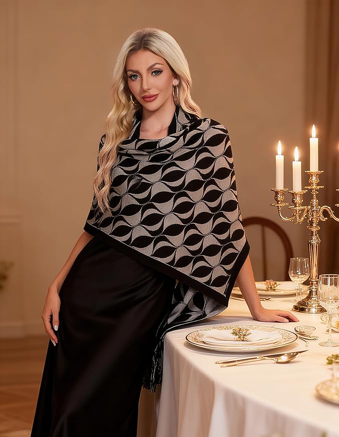 PULI Women's Pashmina Shawl Wraps for Evening Dress Large Scarf Blanket Long Wedding Bridal Winter Warm Shoulder Wrap