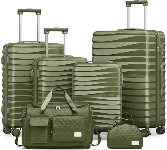 Joyway Luggage Sets 6 Piece with Detachable Spinner Wheels, Lightweight Hard Shell Travel Suitcse Set with TSA Lock (Green, 6 Piece Set)