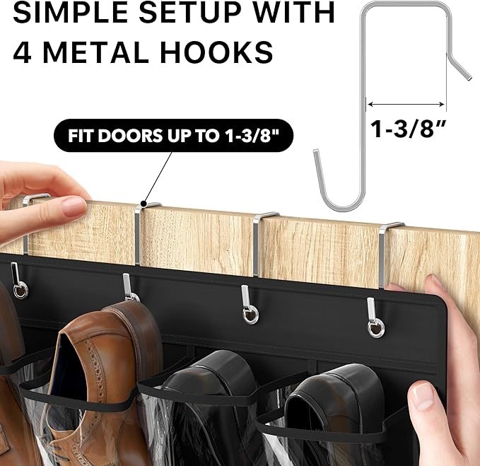 Simple Houseware 24 Pockets Large Clear Pockets Over The Door Hanging Shoe Organizer, Black (56" x 22.5")