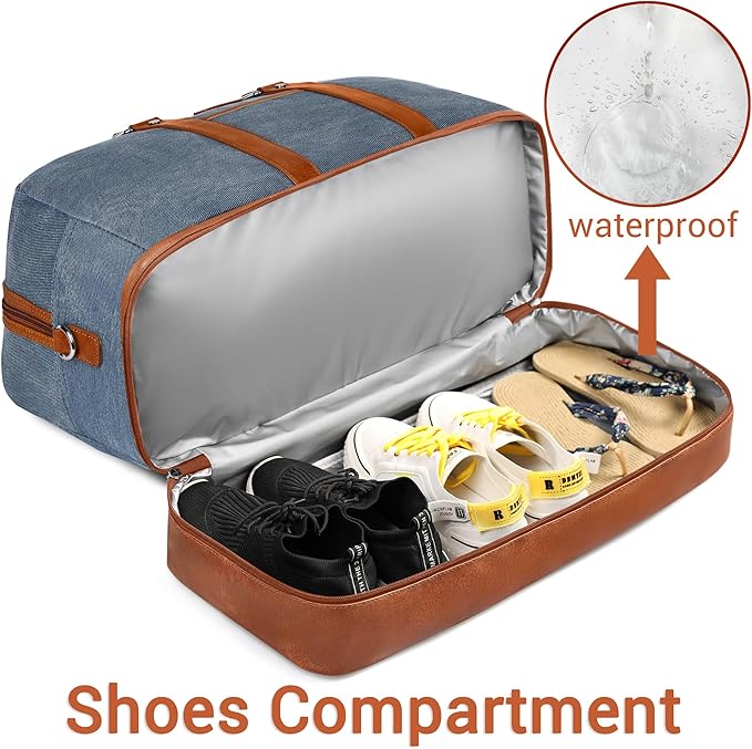 Weekender Bag for Women, Large Overnight Bag Canvas Travel Duffel Bag Carry On Tote with Shoe Compartment 21" 3Pcs Set