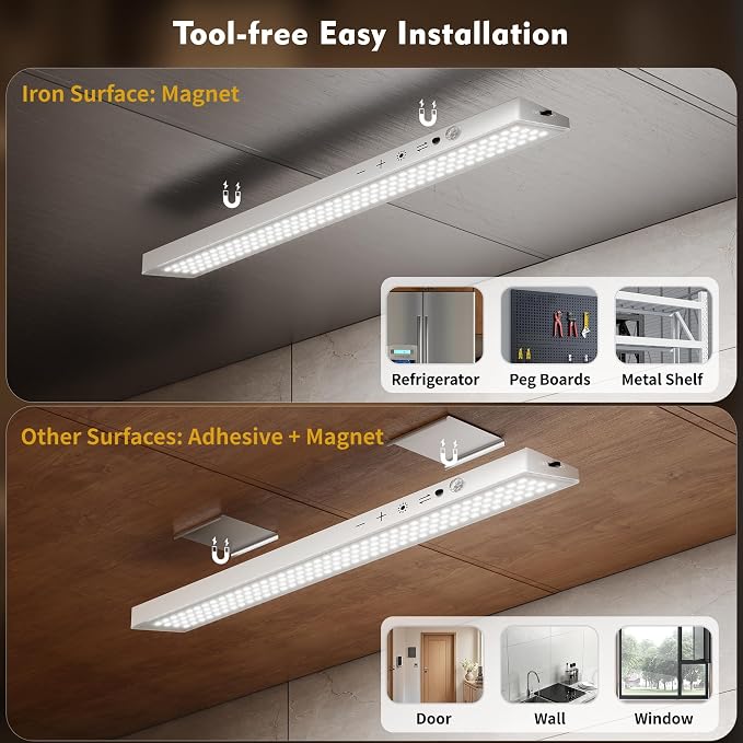 12" Under Cabinet Lights Wireless Rechargeable, Motion Sensor, 3Pack, White | Touch & Remote Control丨160 bright LEDs丨4000mAh Battery丨Dimmable 3 color temps丨Magnetic install for kitchen counter, closet