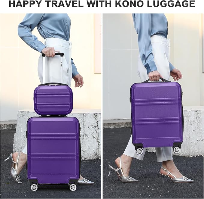 Kono Carry On Luggage Set Airline Approved Lightweight PC+ABS Carry On Suitcase with TSA Lock Spinner Wheels Durable Luggage Hardside Purple
