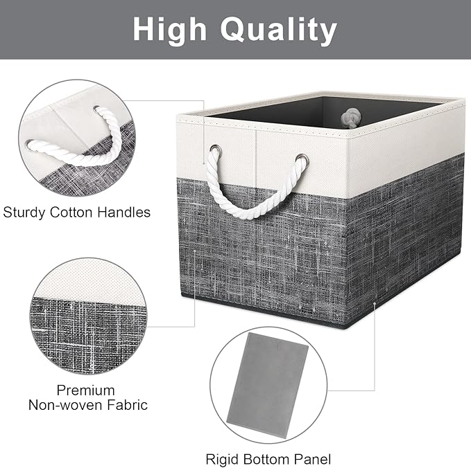 Fab totes Storage Bins [4-Pack], Foldable Storage Baskets for Organizing Toys, Books, Shelves, Closet, Large Storage Box with Rope Handles, Sturdy Organizer Bins, White & Black