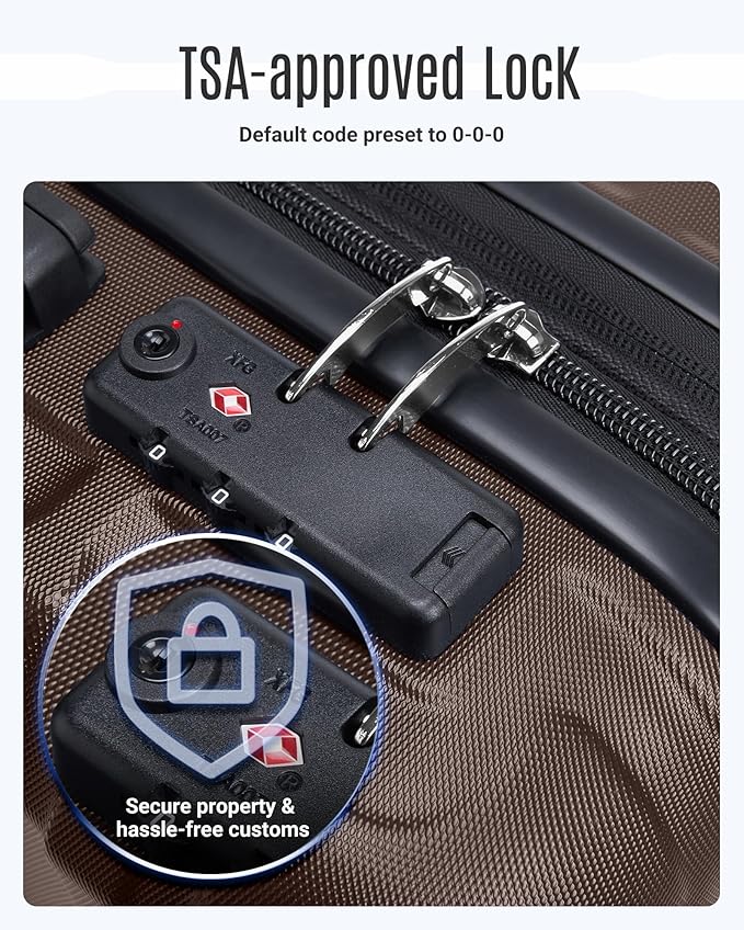 LIGHT FLIGHT Luggage Sets, 3 Piece Durable Suitcase Set with Spinner Wheels, 3 Pcs Hard Shell Lightweight Luggage with TSA Lock, Large Checked Travel Suitcases, 20/24/28 Inch,Brown