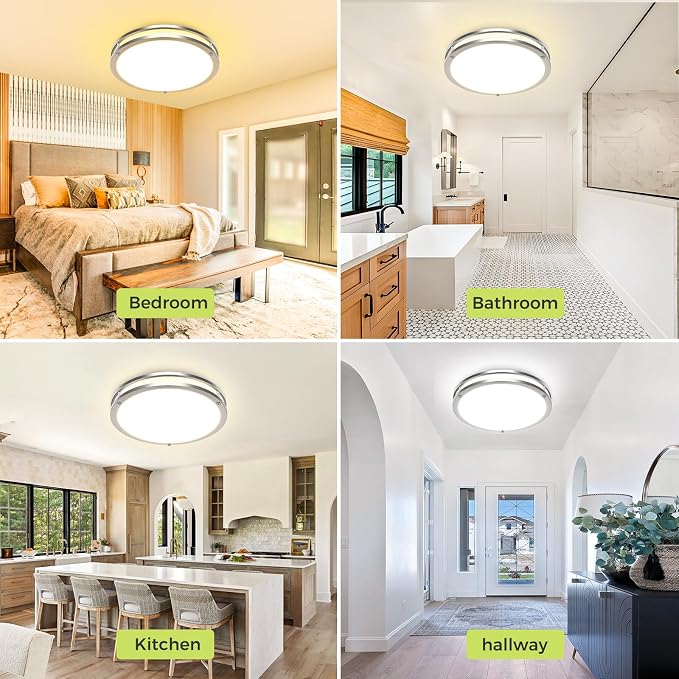 hepside 2 Pack Flush Mount Ceiling Light Fixture, Dimmable & 5 Color Temperatures Ceiling Light, 16inch 36W 3000K 3500K 4000K 5000K 6500K Adjustable Ceiling Lamps for Bathroom Bedroom Hallway