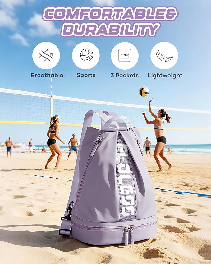 Gym Backpack for Women with Shoe Compartment, Sport Backpack Casual Daypack for Girls, Small Cheer Bag Outdoor Leisure, Purple