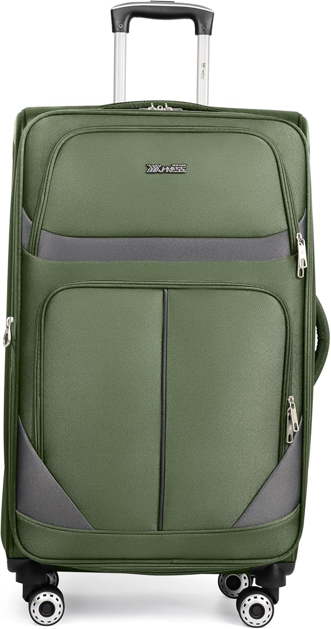32'' Large Softside Suitcase,Expandable 15% Luggage,with Double Spinner Wheels and LOCK,Lightweight Travel Suitcase for Men/Women（Green-Grey,32in）