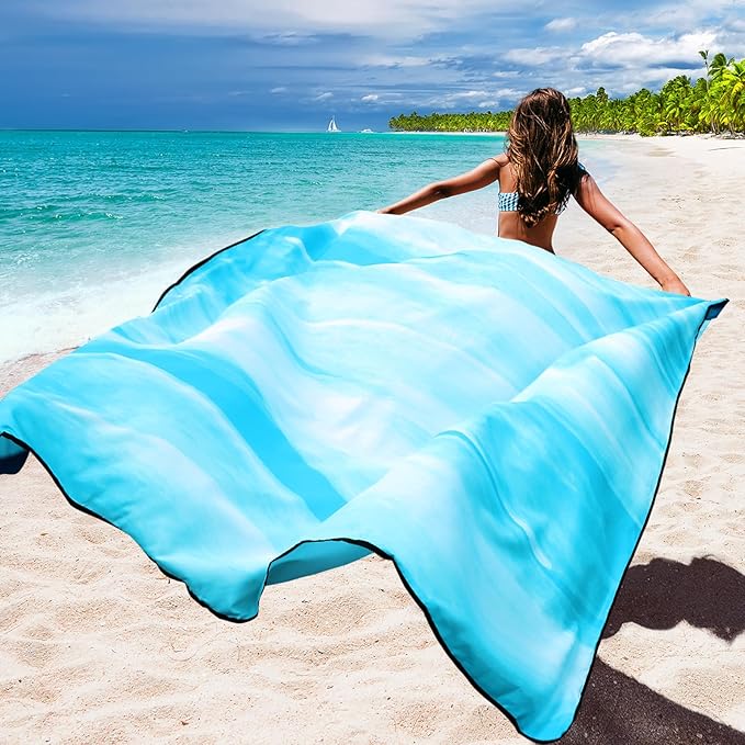 HIHOHO Beach Blanket Waterproof Sandproof Beach Mat for 1-8 Adults Quick Drying Durable Outdoor Picnic Mat for Beach Festival Travel Camping Hiking (TINTING-BL&W, 79"×83"(4 Person))