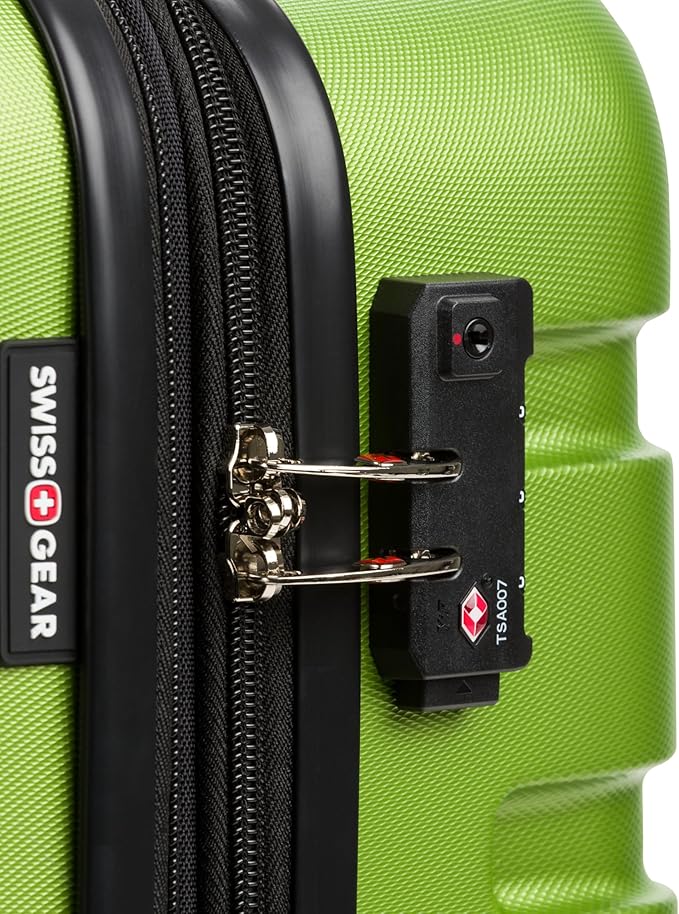 SwissGear 7366 Signature Hardside Expandable Luggage with Spinner Wheels, TSA Lock, Green, Checked-Medium 23-Inch