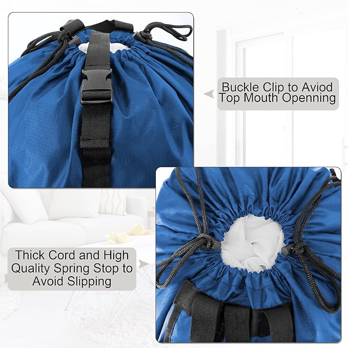 BeeGreen Laundry-Bag-Backpack-Heavy-Duty, Royal Blue Nylon Drawstring Portable Laundry Backpack Tall Foldable Extra Large Dirty Clothes Travel Bag with Handle College Dorm Apartment Essentials