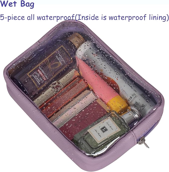TSA Approved 5-Piece Diaper Bag Organizer Pouch Set Clear Waterproof TPU Kids Toiletry Storage Set Travel Packing Clutch Cube Bags for Baby Nursing (Purple)