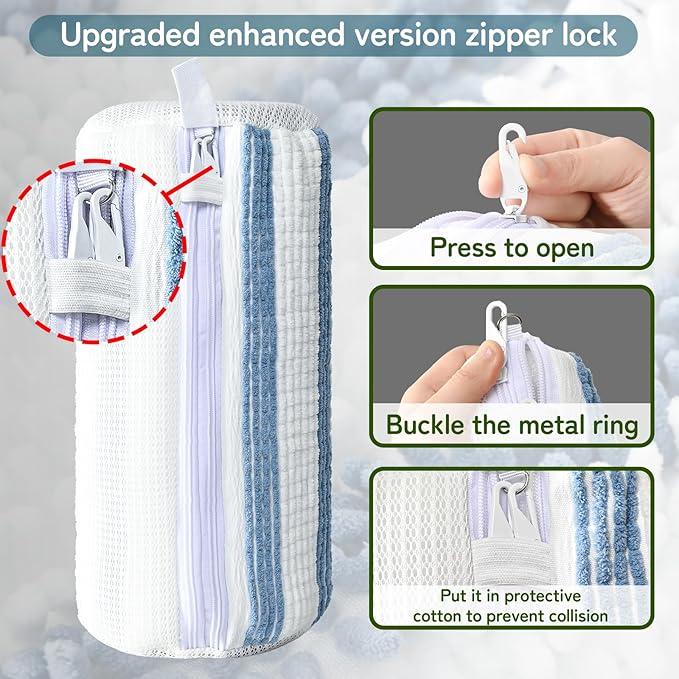 Anybar Shoe Washing Machine Bag –2 Pcs Reusable Laundry Shoe Bag 360° Deep Cleaning Sneaker Washing Machine Bag Fits All Shoe Types Microfiber Inside with Self-locking Zipper(Blue White)