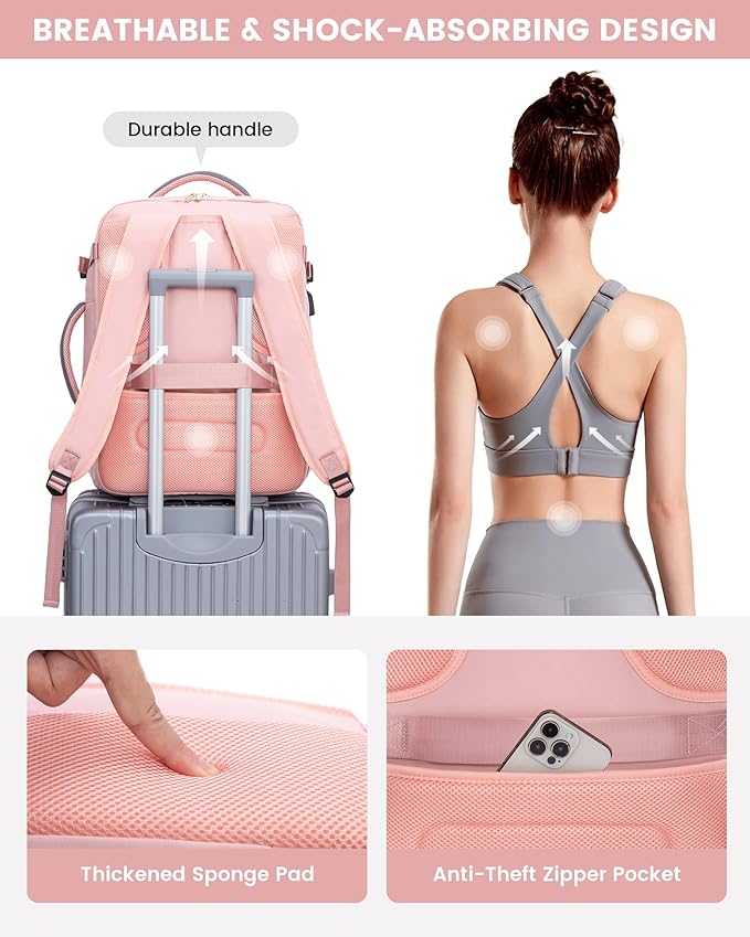 LOVEVOOK Large Travel Backpack for Women, TSA Carry on Backpack for Airplanes, 40L Personal Item Travel Bag for Women fits 17" Laptop,Waterproof Carry on Bag Airplane Approved with 3 Packing Cubes