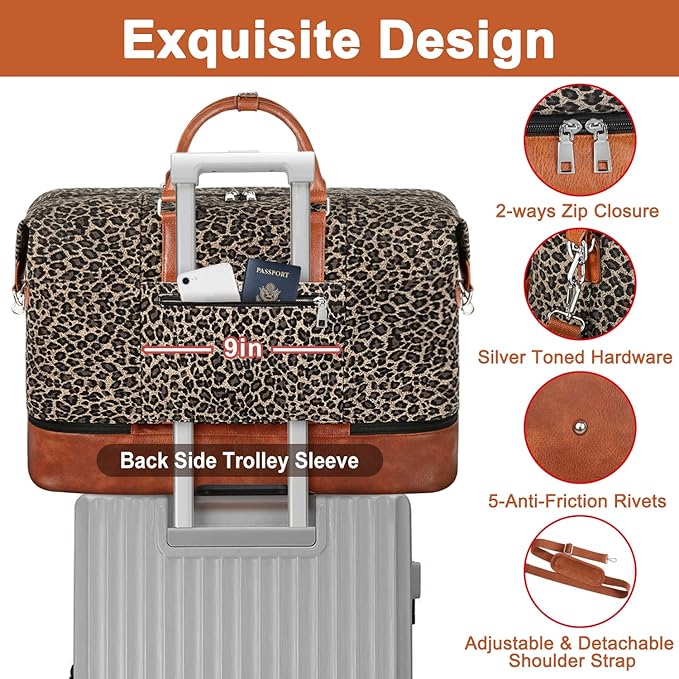 Travel Weekender Bag for Women, 21" Overnight Bag with Shoe Compartment 50L Large Travel Duffel Bag Carry On Tote for Weekend, Overnight, Business Trips, Water Resistant