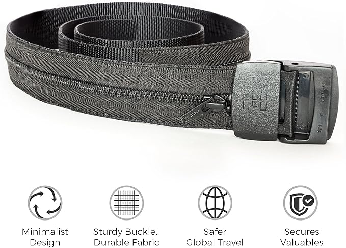 Travel Security Belt - Hidden Money Belt Pouch - Anti-Theft Concealable Design with Zipper Pocket for Cash, Card, Accessories - Adjustable Fit for Men and Women
